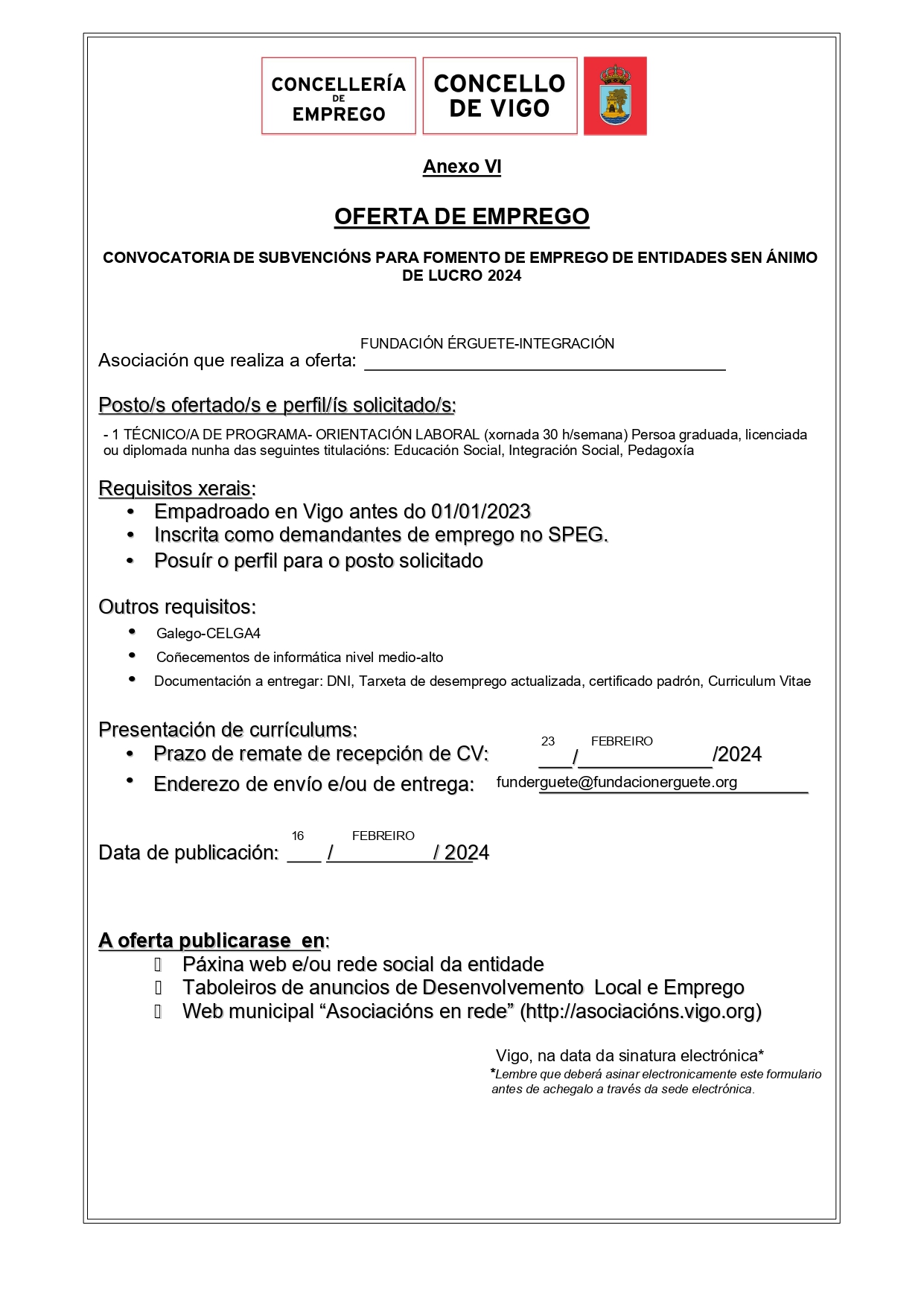 Fomento Empleo en ONG del Ayuntamiento de Vigo